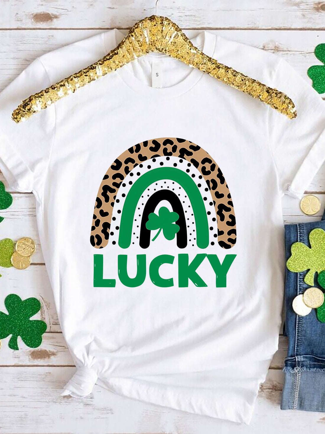 LUCKY Round Neck Short Sleeve T-Shirt - Lojy Shop