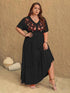 Plus Size Embroidered V-Neck Maxi Dress