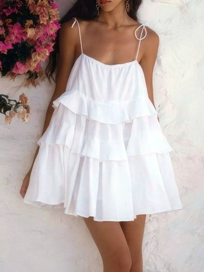 Ruffled Tie Shoulder Mini Dress