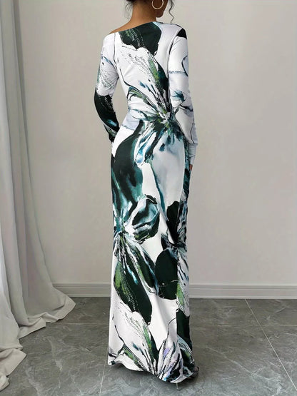 Floral Print One Shoulder Maxi Dress