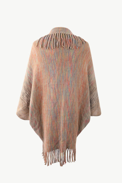 Multicolored Fringe Trim Poncho