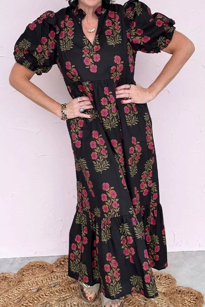 Floral Print Tiered Maxi Dress