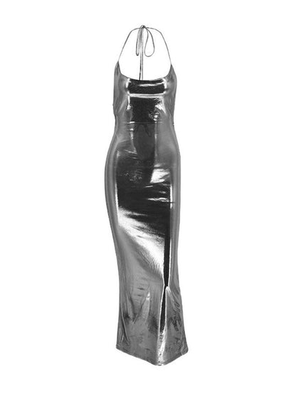Ruched Halter Neck Maxi Dress