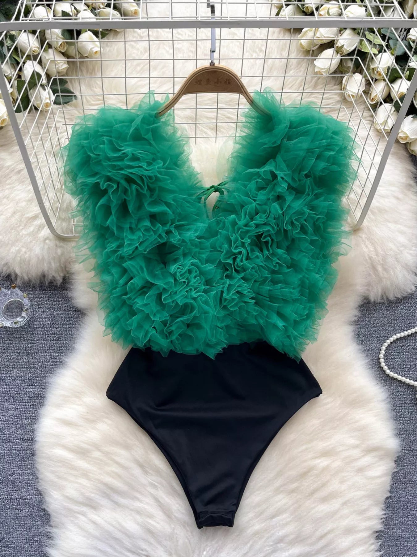 Ruffle Trim Sleeveless Bodysuit