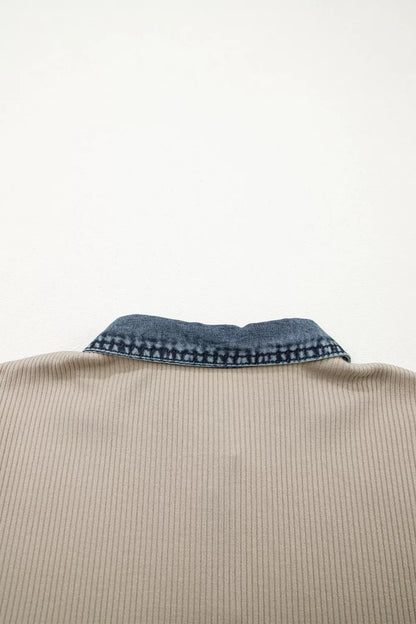 Casual Ribbed Knit Denim Trim Mini Dress