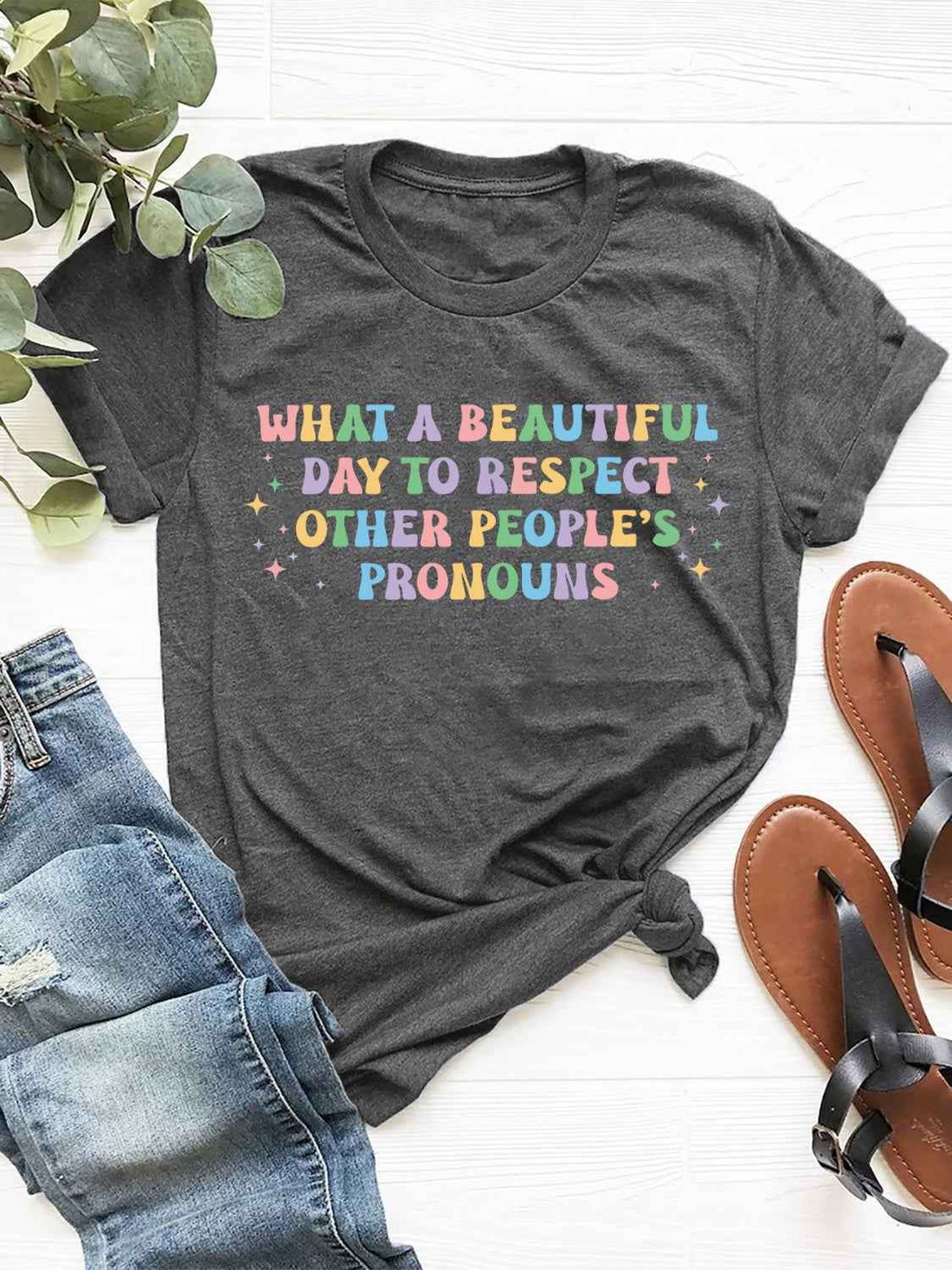 Letter Graphic Round Neck Short Sleeve T-Shirt - Lojy Shop
