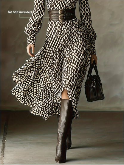 Printed Long Sleeve Midi Dress