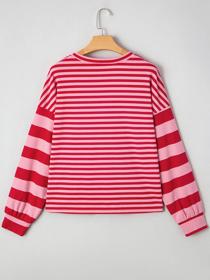 Contrast Striped Drop Shoulder V Neck Top