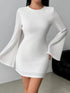 Backless Waffle Knit Flare Sleeve Mini Dress