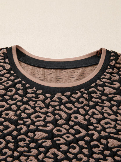 Leopard Print Bubble Sleeve Shift Mini Dress