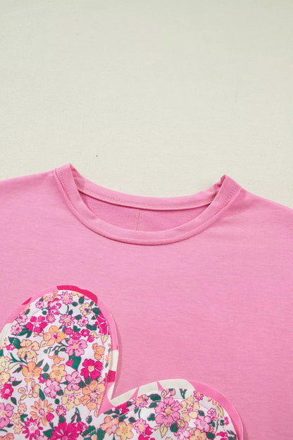 Flower Patched Round Neck Tunic T-Shirt
