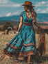 Printed V-Neck Short Sleeve Dress