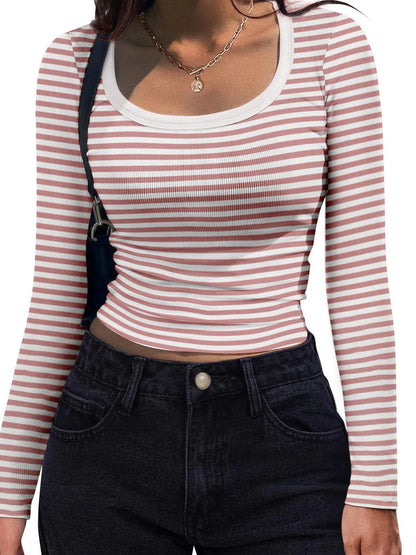 Striped Long Sleeve Scoop Neck T-Shirt