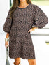 Leopard Print Bubble Sleeve Shift Mini Dress