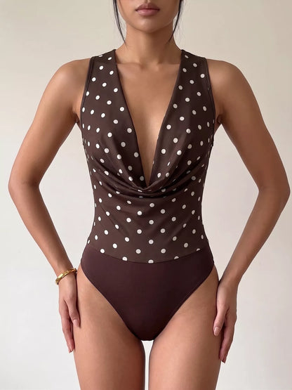 Polka Dot Cowl Neck Bodysuit