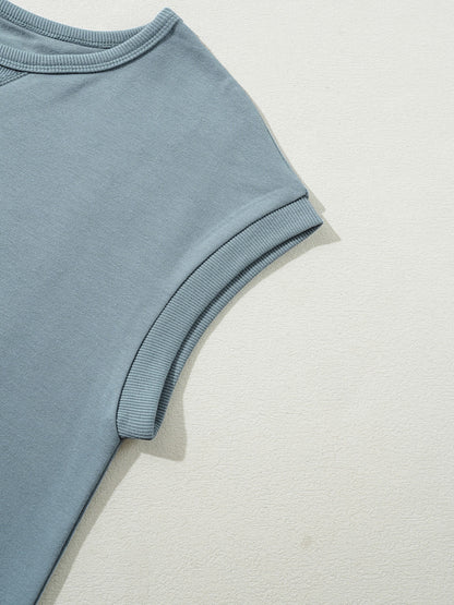 Solid Color Cap Sleeve Drop Waist T Shirt Dress