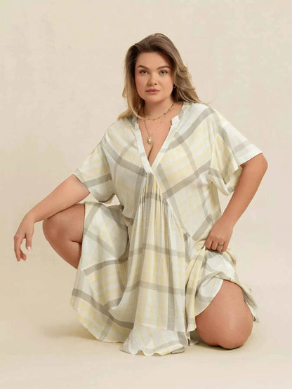 Plus Size Plaid Flutter Sleeve Dress
