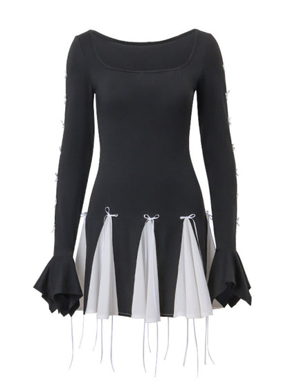 Two Tone Bowknot Decor Mini Dress