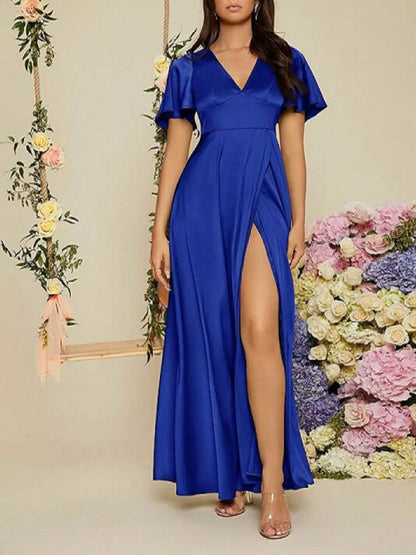 Flutter Sleeve Slit Maxi Dress
