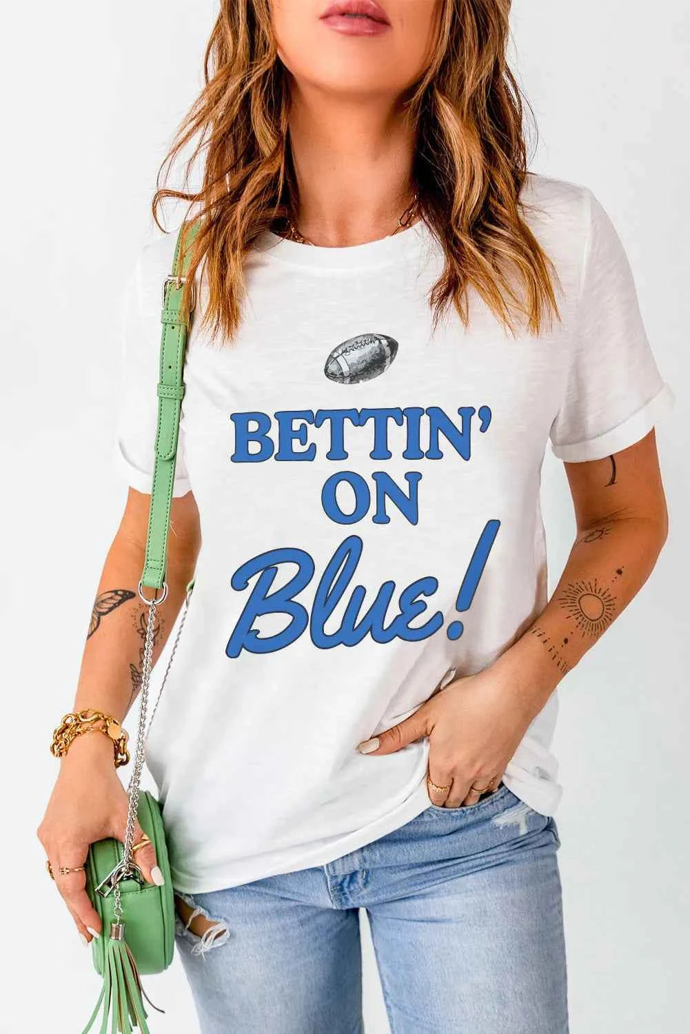 Letter Graphic Round Neck Short Sleeve T-Shirt - Lojy Shop