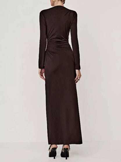 Ruched Long Sleeve Bodycon Maxi Dress