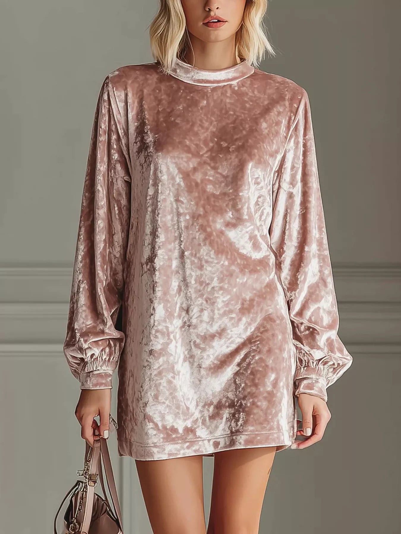 Full Size Velvet Long Sleeve Mini Dress Plus Size