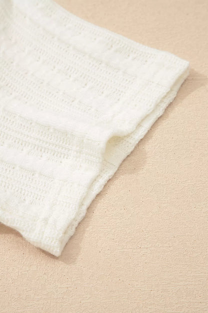 Ribbed Knit Button Detail V-Neck T-Shirt