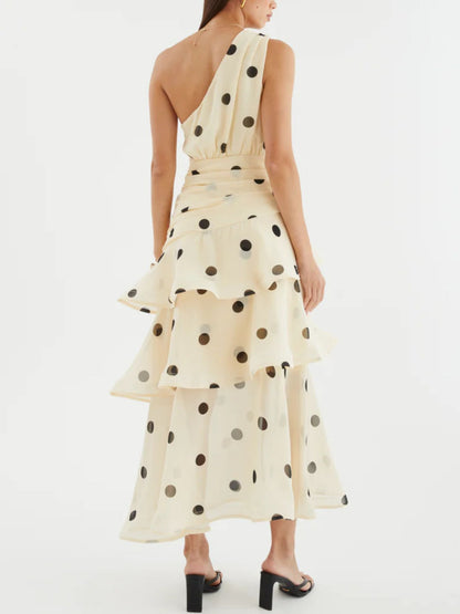 Polka Dot One-Shoulder Ruffle Dress