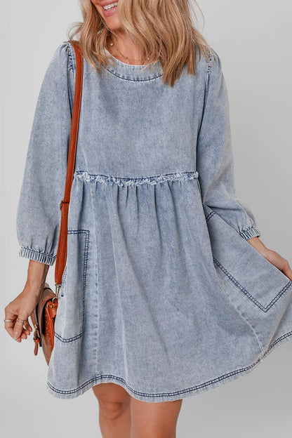 Vintage Wash Denim Dress with Pockets