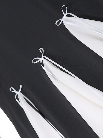 Two Tone Bowknot Decor Mini Dress