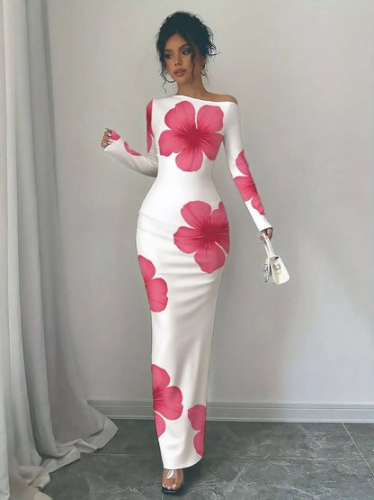 Floral Print One Shoulder Maxi Dress