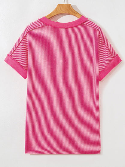 Twisted Rib Sequin Patriotic Balloon Dog V Neck Tee