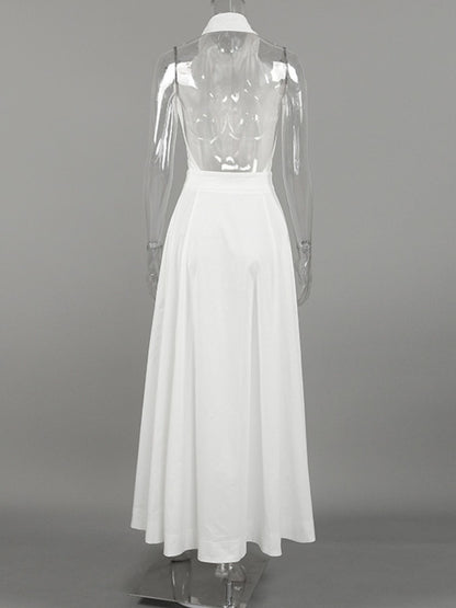 Backless Sleeveless Button Front Maxi Dress
