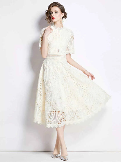 Full Size Lace Short Sleeve Midi Dress Plus Size