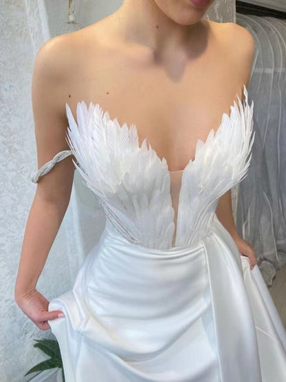 Feather Embellished Slit Maxi Dress