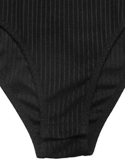 Leopard Trim Ribbed Knit Bodysuit