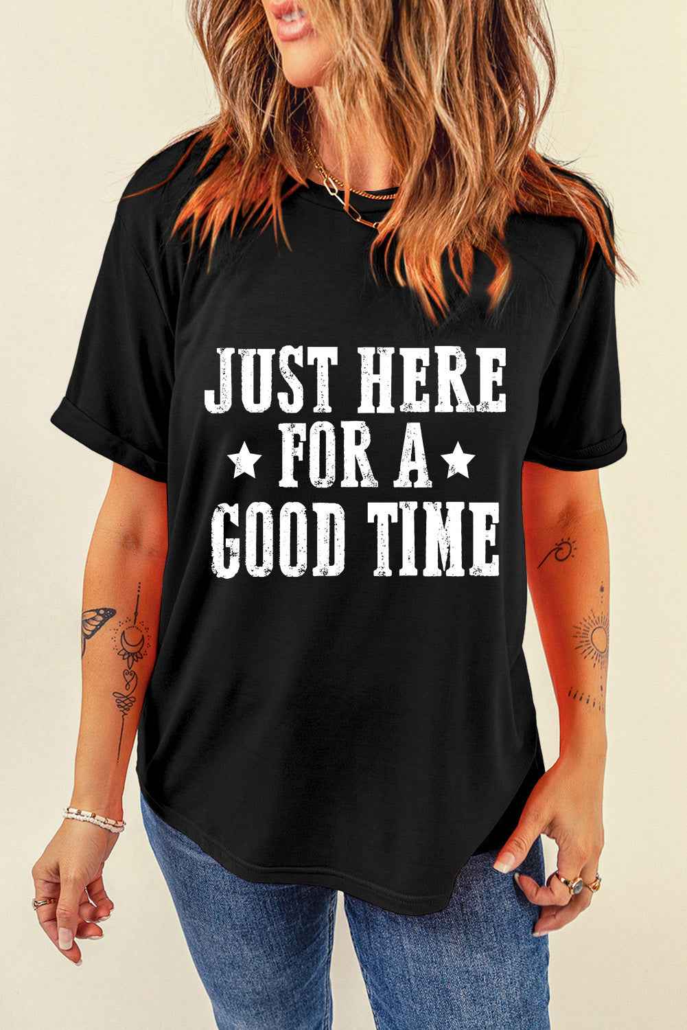 Letter Graphic Round Neck Short Sleeve T Shirt Lojy Shop