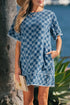 Frayed Hem Checkered Denim Mini Dress