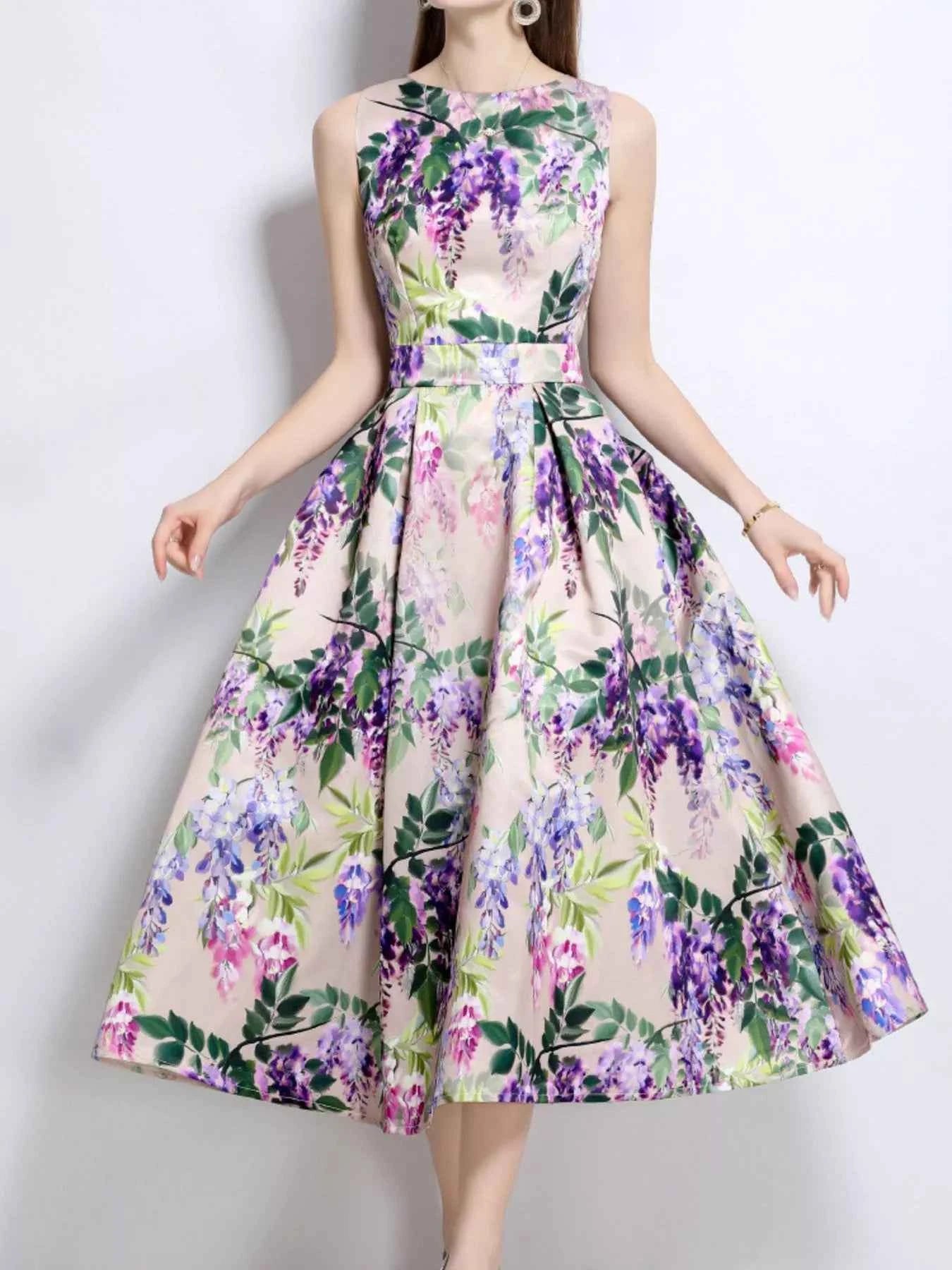 Floral Print Sleeveless Midi Dress