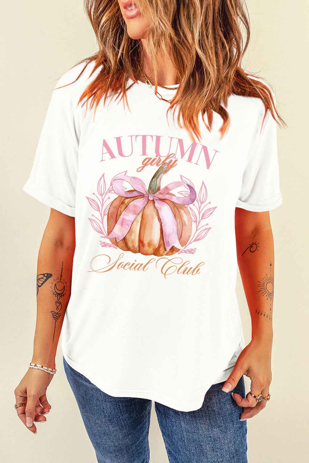 Pumpkin Graphic Round Neck Short Sleeve T-Shirt - Lojy Shop