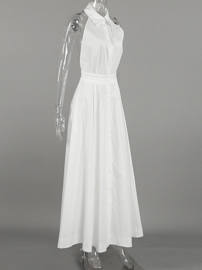Backless Sleeveless Button Front Maxi Dress