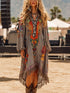 Fringe Hem Notched Long Sleeve Dress