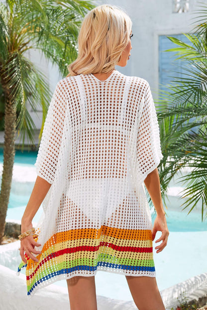 Angel Wings Rainbow Stripe Openwork Slit Cover-Up