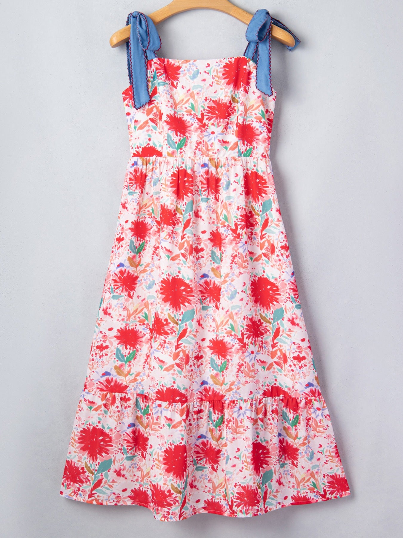 Floral Print Tie-Shoulder Midi Dress