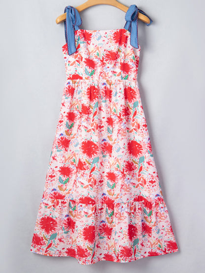 Floral Print Tie-Shoulder Midi Dress