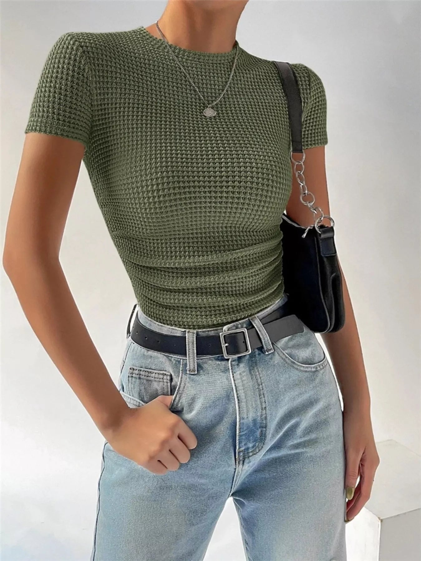 Textured Waffle Knit Slim Fit T-Shirt