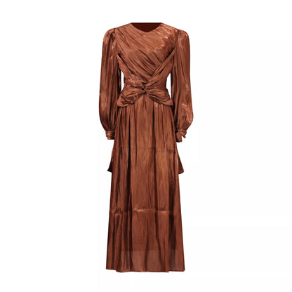 Front Twisted Draped Long Sleeve Maxi Dress