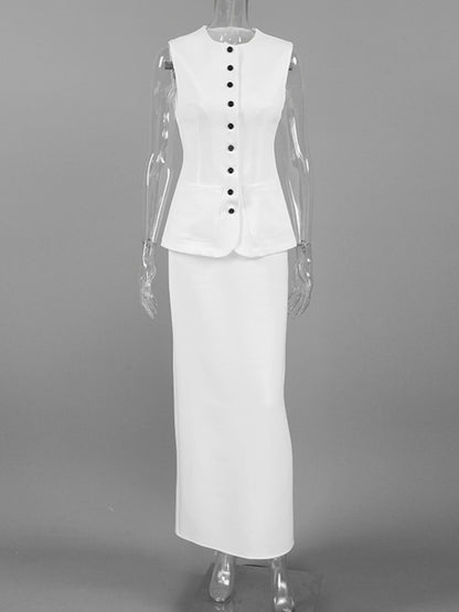 Button Up Vest and Maxi Skirt Set