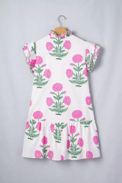 Floral Print Ruffle Trim Casual Mini Dress