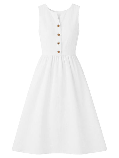 Sleeveless Button Front Flowy Midi Dress